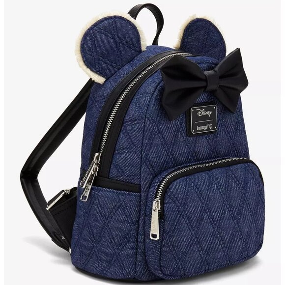 Loungefly Disney Minnie Mouse Denim Quilted Mini Backpack and Wallet Set NWT main image 7